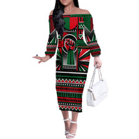 Power Fist And Patterns In Pan African Off The Shoulder Long Sleeve Dress - Wonder Print Shop