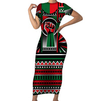 Power Fist And Patterns In Pan African Short Sleeve Bodycon Dress - Wonder Print Shop