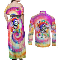 We Are All Human LGBT Couples Matching Off Shoulder Maxi Dress and Long Sleeve Button Shirt Skull Tie Dye - Wonder Print Shop