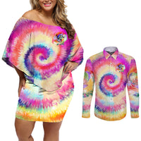 We Are All Human LGBT Couples Matching Off Shoulder Short Dress and Long Sleeve Button Shirt Skull Tie Dye - Wonder Print Shop