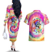 We Are All Human LGBT Couples Matching Off The Shoulder Long Sleeve Dress and Hawaiian Shirt Skull Tie Dye - Wonder Print Shop