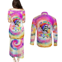 We Are All Human LGBT Couples Matching Puletasi Dress and Long Sleeve Button Shirt Skull Tie Dye - Wonder Print Shop
