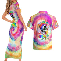 We Are All Human LGBT Couples Matching Short Sleeve Bodycon Dress and Hawaiian Shirt Skull Tie Dye - Wonder Print Shop