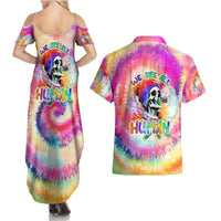 We Are All Human LGBT Couples Matching Summer Maxi Dress and Hawaiian Shirt Skull Tie Dye - Wonder Print Shop