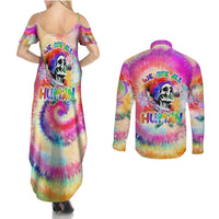 We Are All Human LGBT Couples Matching Summer Maxi Dress and Long Sleeve Button Shirt Skull Tie Dye - Wonder Print Shop