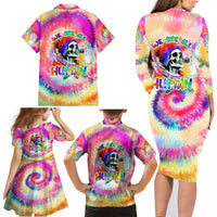 We Are All Human LGBT Family Matching Long Sleeve Bodycon Dress and Hawaiian Shirt Skull Tie Dye - Wonder Print Shop