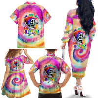 We Are All Human LGBT Family Matching Off Shoulder Long Sleeve Dress and Hawaiian Shirt Skull Tie Dye - Wonder Print Shop