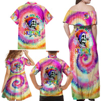 We Are All Human LGBT Family Matching Off Shoulder Maxi Dress and Hawaiian Shirt Skull Tie Dye - Wonder Print Shop