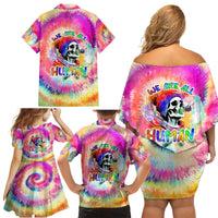 We Are All Human LGBT Family Matching Off Shoulder Short Dress and Hawaiian Shirt Skull Tie Dye - Wonder Print Shop