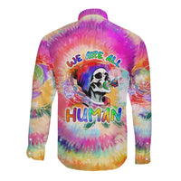 We Are All Human LGBT Long Sleeve Button Shirt Skull Tie Dye - Wonder Print Shop