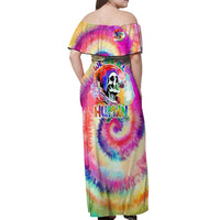 We Are All Human LGBT Off Shoulder Maxi Dress Skull Tie Dye - Wonder Print Shop