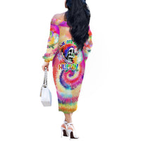 We Are All Human LGBT Off The Shoulder Long Sleeve Dress Skull Tie Dye - Wonder Print Shop