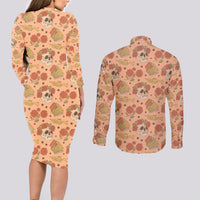 Day of the Dead Couples Matching Long Sleeve Bodycon Dress and Long Sleeve Button Shirt Sugar Skulls - Wonder Print Shop