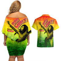 The Real Legend Bob Couples Matching Off Shoulder Short Dress and Hawaiian Shirt African Jamaica Reggae - Wonder Print Shop