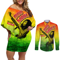 The Real Legend Bob Couples Matching Off Shoulder Short Dress and Long Sleeve Button Shirt African Jamaica Reggae - Wonder Print Shop