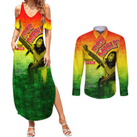 The Real Legend Bob Couples Matching Summer Maxi Dress and Long Sleeve Button Shirt African Jamaica Reggae - Wonder Print Shop