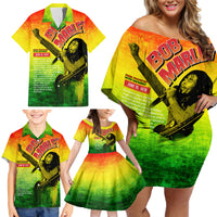 The Real Legend Bob Family Matching Off Shoulder Short Dress and Hawaiian Shirt African Jamaica Reggae - Wonder Print Shop