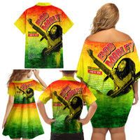 The Real Legend Bob Family Matching Off Shoulder Short Dress and Hawaiian Shirt African Jamaica Reggae - Wonder Print Shop