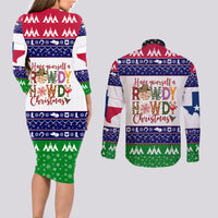 Merry Christmas Yall Texas Couples Matching Long Sleeve Bodycon Dress and Long Sleeve Button Shirt - Wonder Print Shop