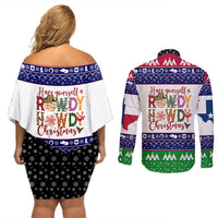 Merry Christmas Yall Texas Couples Matching Off Shoulder Short Dress and Long Sleeve Button Shirt - Wonder Print Shop