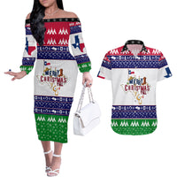 Merry Christmas Yall Texas Couples Matching Off The Shoulder Long Sleeve Dress and Hawaiian Shirt - Wonder Print Shop