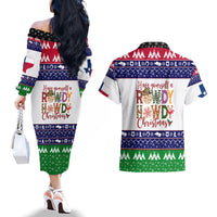 Merry Christmas Yall Texas Couples Matching Off The Shoulder Long Sleeve Dress and Hawaiian Shirt - Wonder Print Shop