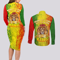 King's African Spirit Couples Matching Long Sleeve Bodycon Dress and Long Sleeve Button Shirt Heart of A Lion - Wonder Print Shop