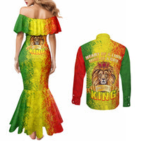 King's African Spirit Couples Matching Mermaid Dress and Long Sleeve Button Shirt Heart of A Lion