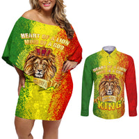 King's African Spirit Couples Matching Off Shoulder Short Dress and Long Sleeve Button Shirt Heart of A Lion - Wonder Print Shop