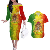 King's African Spirit Couples Matching Off The Shoulder Long Sleeve Dress and Hawaiian Shirt Heart of A Lion - Wonder Print Shop