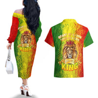 King's African Spirit Couples Matching Off The Shoulder Long Sleeve Dress and Hawaiian Shirt Heart of A Lion - Wonder Print Shop