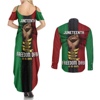 Juneteenth Freedom Day Couples Matching Summer Maxi Dress and Long Sleeve Button Shirt Black Pride Month - Wonder Print Shop