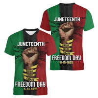 Juneteenth Freedom Day Women V Neck T Shirt Black Pride Month - Wonder Print Shop