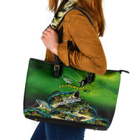Father's Day Bass Fishing Leather Tote Bag Best Dad Ever - Wonder Print Shop