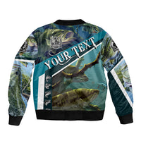Happy Father's Day Bass Fishing Sleeve Zip Bomber Jacket Dad and Son - Wonder Print Shop