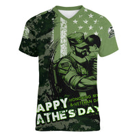 Veteran Father's Day My Hero Women V-Neck T-Shirt Veteran Dad - Wonder Print Shop
