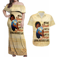 Afro Nurses Couples Matching Off Shoulder Maxi Dress and Hawaiian Shirt Black Queen African - Wonder Print Shop