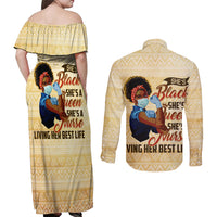 Afro Nurses Couples Matching Off Shoulder Maxi Dress and Long Sleeve Button Shirt Black Queen African - Wonder Print Shop