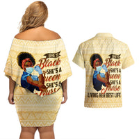 Afro Nurses Couples Matching Off Shoulder Short Dress and Hawaiian Shirt Black Queen African - Wonder Print Shop