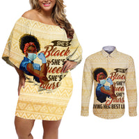 Afro Nurses Couples Matching Off Shoulder Short Dress and Long Sleeve Button Shirt Black Queen African - Wonder Print Shop