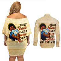 Afro Nurses Couples Matching Off Shoulder Short Dress and Long Sleeve Button Shirt Black Queen African - Wonder Print Shop