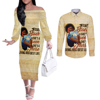 Afro Nurses Couples Matching Off The Shoulder Long Sleeve Dress and Long Sleeve Button Shirt Black Queen African