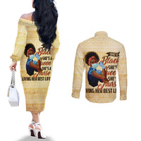 Afro Nurses Couples Matching Off The Shoulder Long Sleeve Dress and Long Sleeve Button Shirt Black Queen African