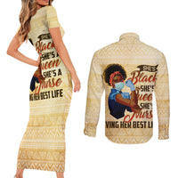 Afro Nurses Couples Matching Short Sleeve Bodycon Dress and Long Sleeve Button Shirt Black Queen African - Wonder Print Shop
