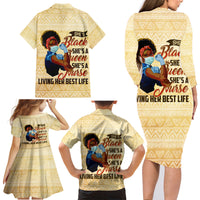 Afro Nurses Family Matching Long Sleeve Bodycon Dress and Hawaiian Shirt Black Queen African - Wonder Print Shop