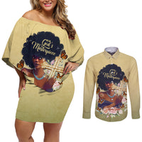 Personalized I Am God's Masterpiece Couples Matching Off Shoulder Short Dress and Long Sleeve Button Shirt African Women - Wonder Print Shop