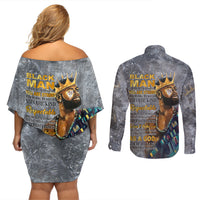 Black Man Africa Couples Matching Off Shoulder Short Dress and Long Sleeve Button Shirt Naturally King - Wonder Print Shop