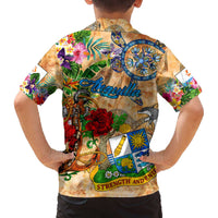 Anguilla Family Matching Off The Shoulder Long Sleeve Dress and Hawaiian Shirt Geographic Coordinate Anchor - Turlte Tropical