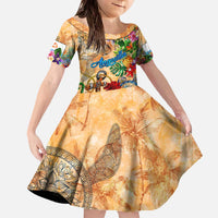 Anguilla Family Matching Off The Shoulder Long Sleeve Dress and Hawaiian Shirt Geographic Coordinate Anchor - Turlte Tropical
