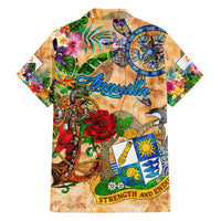 Anguilla Family Matching Off The Shoulder Long Sleeve Dress and Hawaiian Shirt Geographic Coordinate Anchor - Turlte Tropical